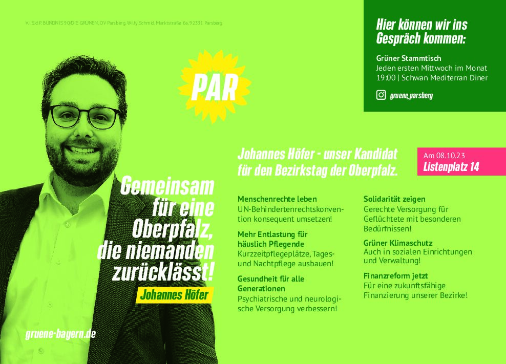 Unser Kandidat für den Bezirkstag der Oberpfalz: Johannes Höfer: Gemeinsam für eine Oberpfalz, die niemanden zurücklässt!